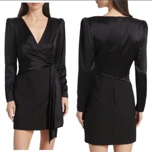 Cinq à Sept Black Long Sleeve Satin Dress